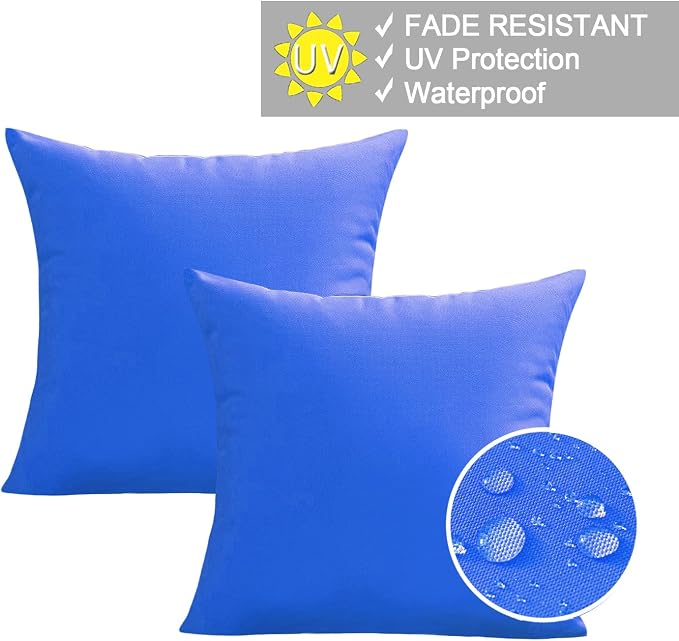 VAKADO Outdoor Waterproof Throw Pillow Covers 16X16 Set of 2 Decorative Blue Patio Furniture Cushion Cases Outside Decor for Couch Garden Bench Porch,Turquoise
