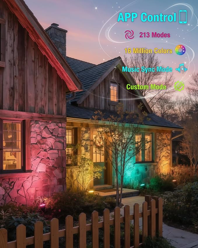 RGB Landscape Outdoor SpotLights with APP & Remote Control | Waterproof Color Changing LED Spotlights for Yard Garden Path House Halloween Christmas Decoration Outside Tree, 6 in 1