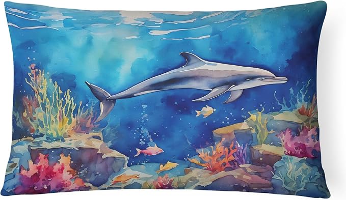 Caroline's Treasures DAC2785PW1216 Dolphin Throw Pillow Machine Washable, Indoor Outdoor Decorative Pillow for Couch, Bed or Patio, 12HX16W