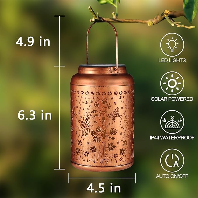 Butterfly Solar Lanterns Outdoor Waterproof Garden Decor Gifts for Women | Metal Hanging Solar Lights Birthday Gifts for Grandma Mom Solar Decoration Outside for Yard, Patio, Backyard, Porch