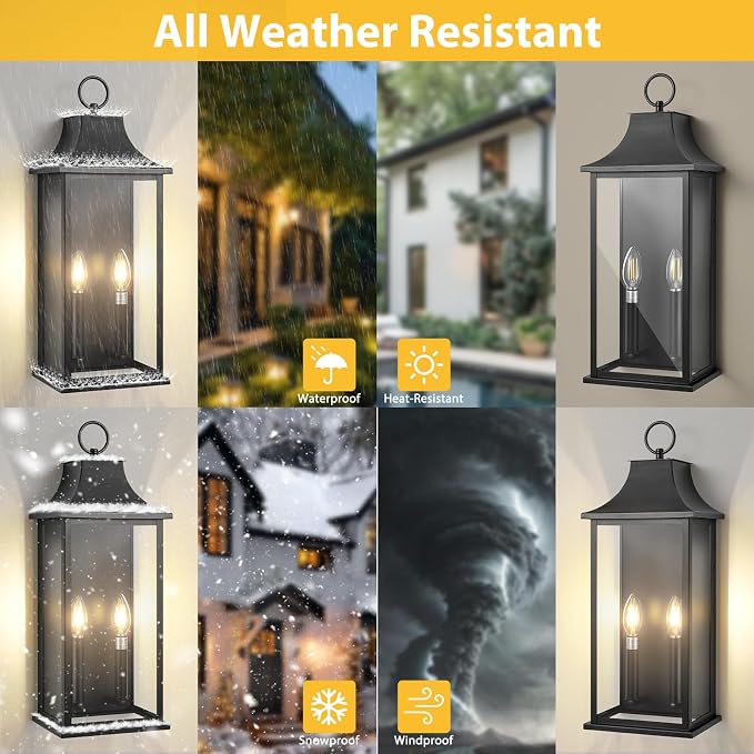 21In Outdoor Wall Light Fixture Wall Mount Dusk to Dawn Exterior Lighting Fixtures, Outside Light Fixtures for House Front Door Porch Coach Garage Lights Outdoor Wall Black E12 Socket