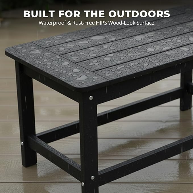 Outdoor Coffee Table, 35.4" x 17.5" All Weather Rectangle Patio Coffee Side Table for Garden Lawn Porch Poolside Balcony (Black)