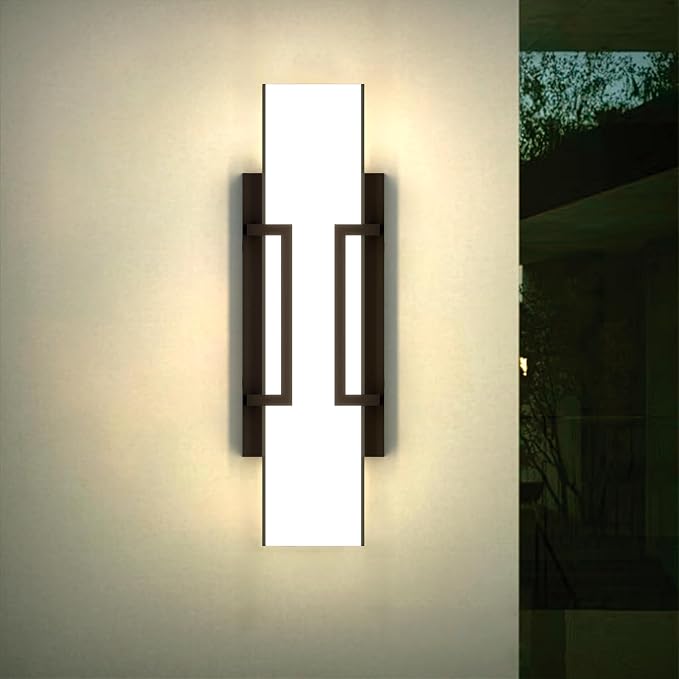 Hyunbae Modern Outdoor Wall Sconce Lights, Black Dimmable LED Porch Light | 16" Exterior Lighting Fixtures, IP65 Wall Mount Waterproof, White Glass Shade, House Garage Patio Use, 3000K Warm Glow