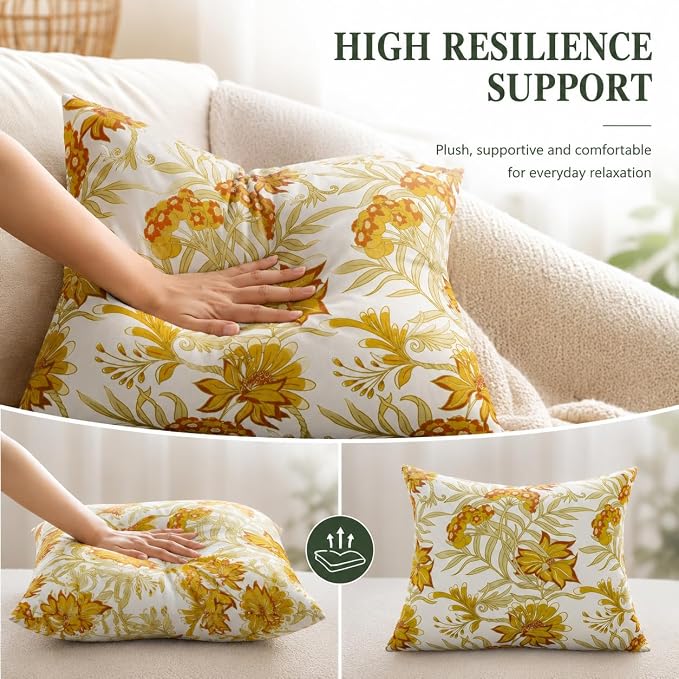 Waterproof Outdoor Throw Pillows with Inserts 18 x 18 Inch | Pack of 2 Decorative Patio Pillows, Square Outdoor Pillows for Patio Furniture Porch Garden Deck Balcony Couch and Sofa
