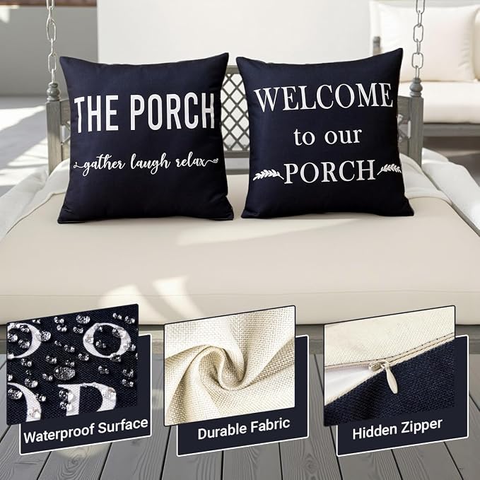 Porch Patio Decor Black Outdoor Lumbar Pillow Covers Waterproof 12x20 | Set of 2, Outdoor Pillows, Porch Decorations Outdoor, Porch Pillows, Outdoor Pillows Waterproof, Outdoor Decor for Patio