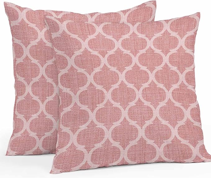 Coral Pink Morocco Outdoor Pillow Covers 24x24 Inch Throw Pillow Covers Set of 2 Waterproof Decorative Pillow Cases Vintage Geometric Plaid Mahbudium Cushion Covers for Patio Furniture Garden Couch