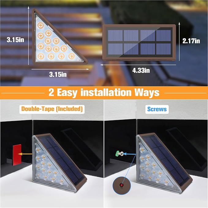 VOLISUN Solar Step Lights Outdoor Waterproof, LED Outdoor Stair Lights | Solar Step Light for Outside, Deck Light Decor for Stair,Front Porch and Patio(Brown,8 Pack)