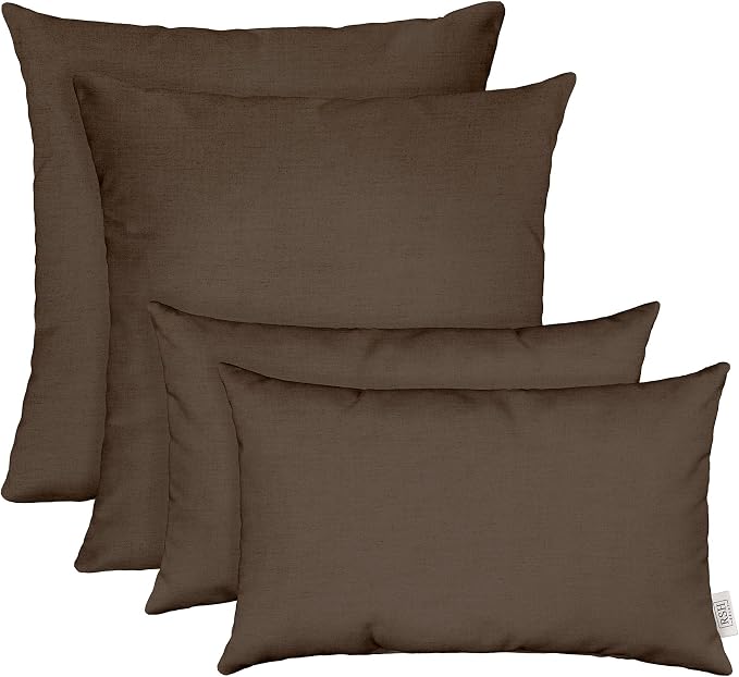 RSH DECOR Sunbrella Lumbar & Square Pillows Set of 4 | 20" x 12" & 17" x 17" | Water & Fade-Resistant Performance Fabric | Outdoor Throw Pillows | Made in USA (Canvas Java Brown)
