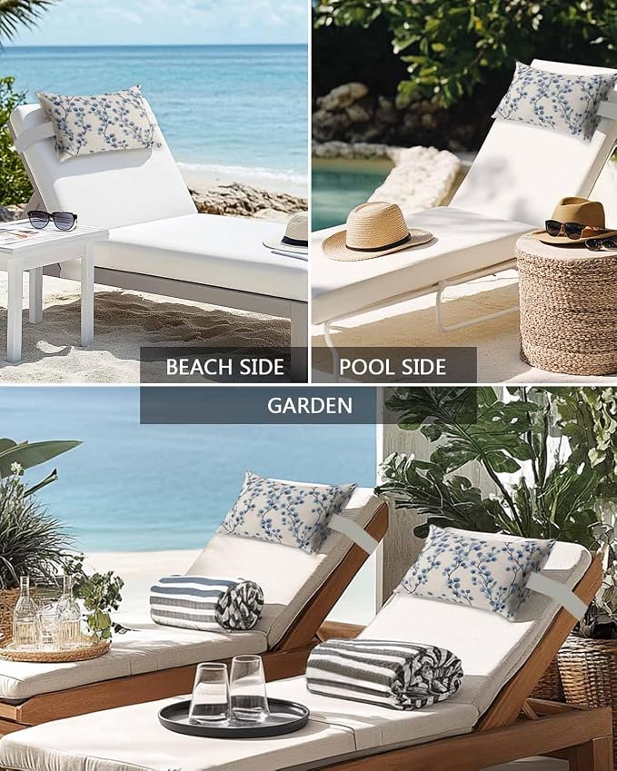 Pack of 2 Outdoor Lumbar Cushions with Inserts, Spring Flower Branch Tree Plant Linen Background Waterproof Fluffy Fade Body Pillows, Patio Furniture Pillow for Home Balcony Garden Decor 11x16IN