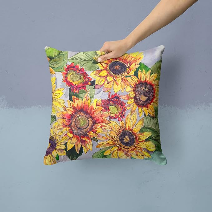 Caroline's Treasures 8766PW1414 Sunflowers Fabric Decorative Pillow Machine Washable, Indoor Outdoor Decorative Pillow for Couch, Bed or Patio, 14Hx14W