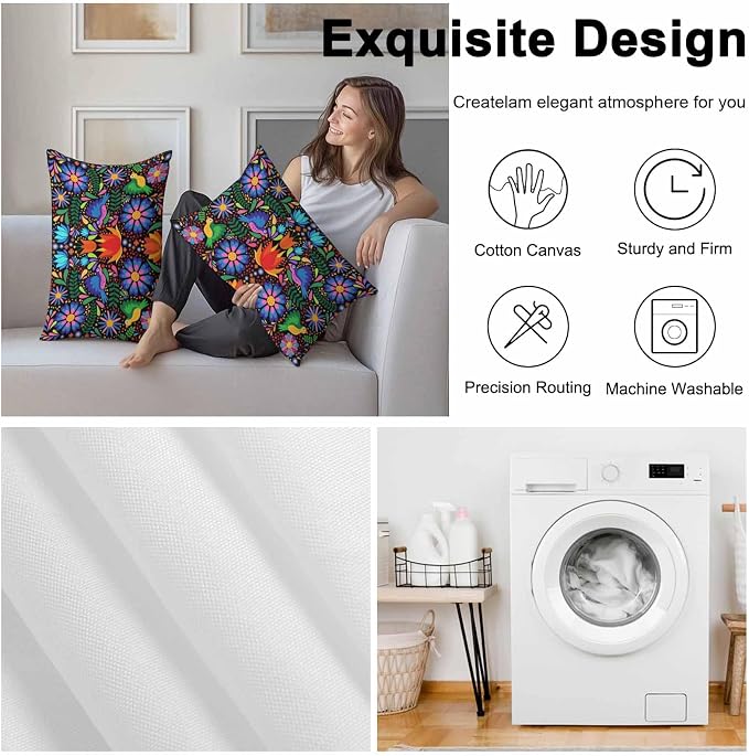 Outdoor Waterproof Throw Pillow Covers Set of 2 Colorful Mexican Floral Lumbar Pillowcases 20x12 Inches Bird Rustic Assorted Flower Decorative Pillows Cushion Case Patio Pillows for Couch Bed Chair
