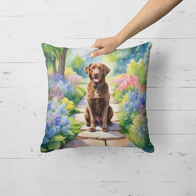 Caroline's Treasures Chesapeake Bay Retriever Spring Path Throw Pillow Machine Washable, Indoor Outdoor Decorative Pillow for Couch, Bed or Patio, 18Hx18W