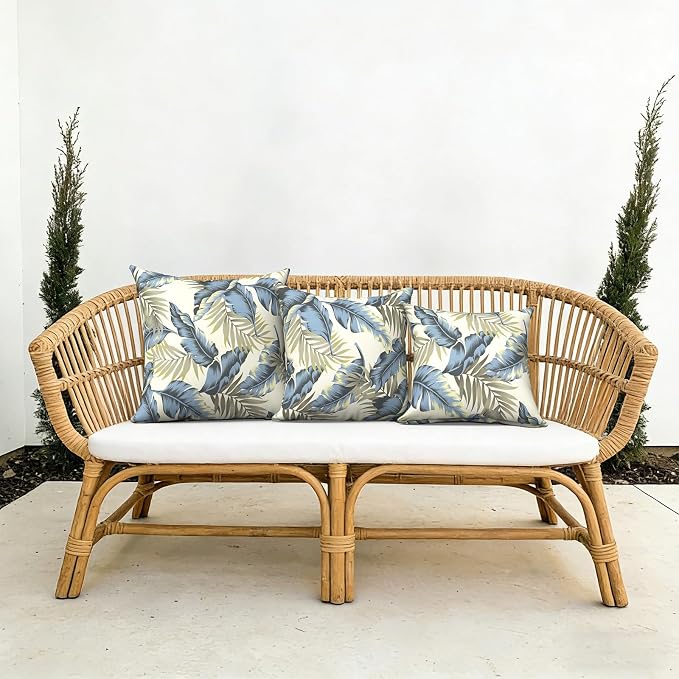 Outdoor Throw Pillow Covers 18x18 Inch, Decorative Pillow Covers for Patio Furniture, Lush Palm Blue Modern Cushion Cases for Garden Couch Home Sofa, Pack of 2
