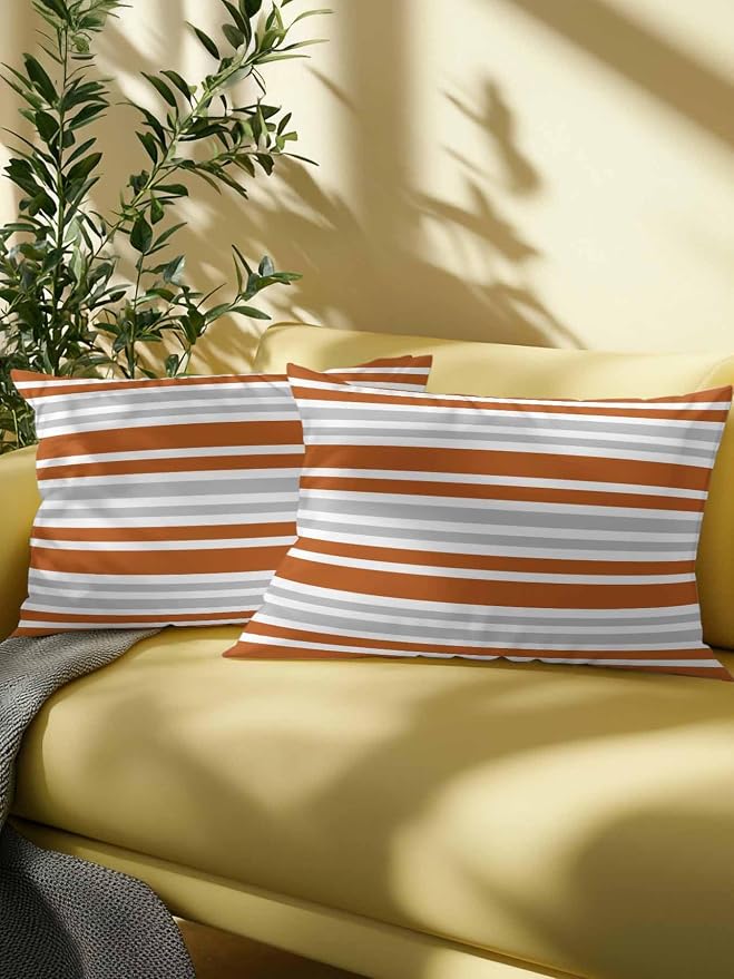 Outdoor Waterproof Throw Pillows Abstract Modern Stripes Patio Pillows,Decorative Pillow Covers with Insert,Pillow Cushion Case for Garden Couch Sofa Orange White Gray