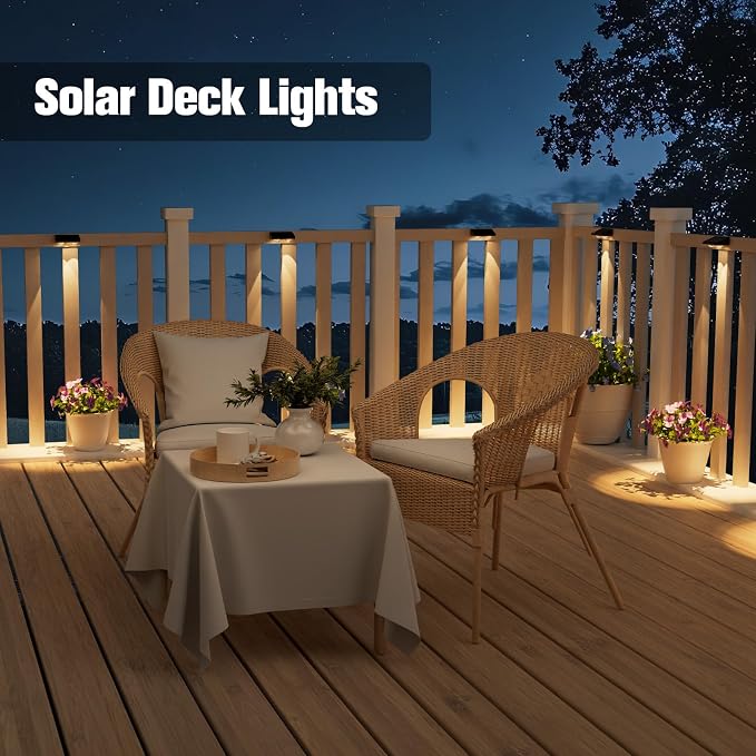 Solar Fence Lights,12 Pack Solars Deck Light,Warm White Color,Outdoor Bulb Waterproof Led IP65,Power Patio Lamp with Lenses for Outside/Backyard/Railing/Yard(Black)
