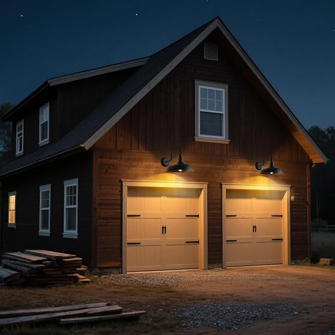 16 Inch Gooseneck Light Fixture for Barn Door, 2 Pack Large Barn Lights for Front Porch, Black Outdoor Farmhouse Light with Goose Neck Arm, Exterior Wall Dome Lighting for House Garage