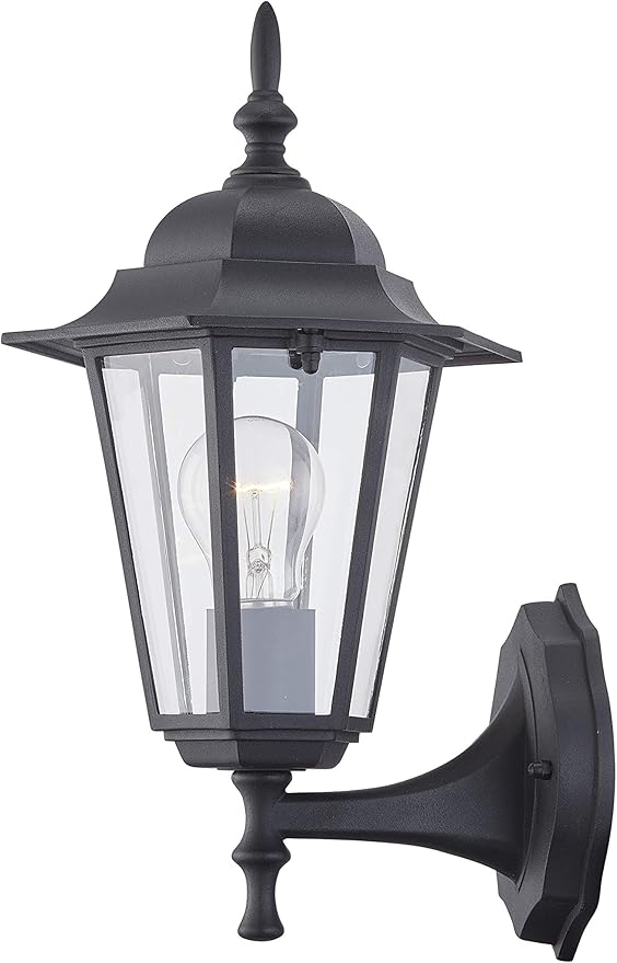 WISBEAM Outdoor Wall Lantern, Black Wall Sconce for House Porch Lighting Fixture, E26 Base 60W Max, Metal Housing Plus Glass, Wet Location Rated, ETL Qualified, Bulbs not Included