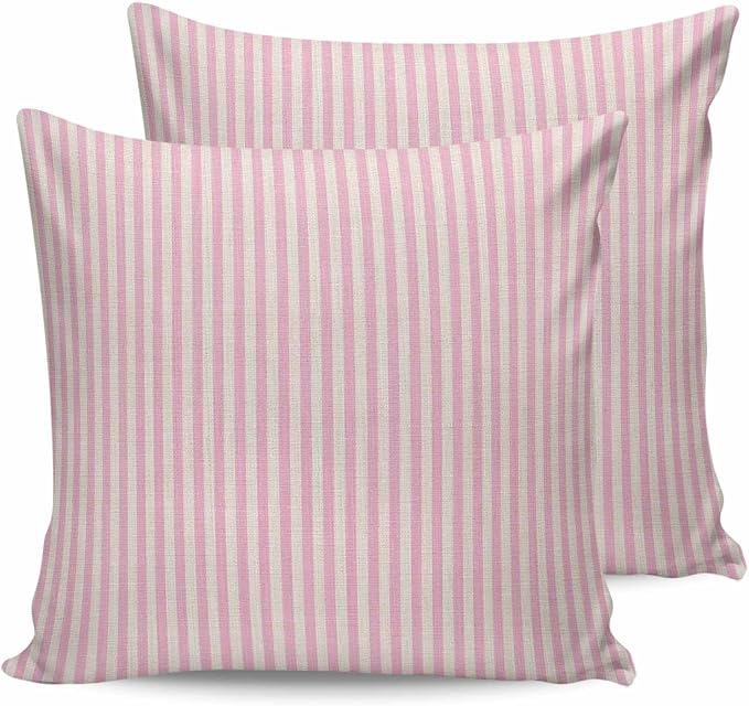 Outdoor Waterproof Throw Pillow Covers Set of 2 Pink Stripes Pillowcases 26x26 Inches Linen Classic Vertical Striped Patio Decorative Pillows Cushion Case Patio Pillows for Couch Bed Chair Garden