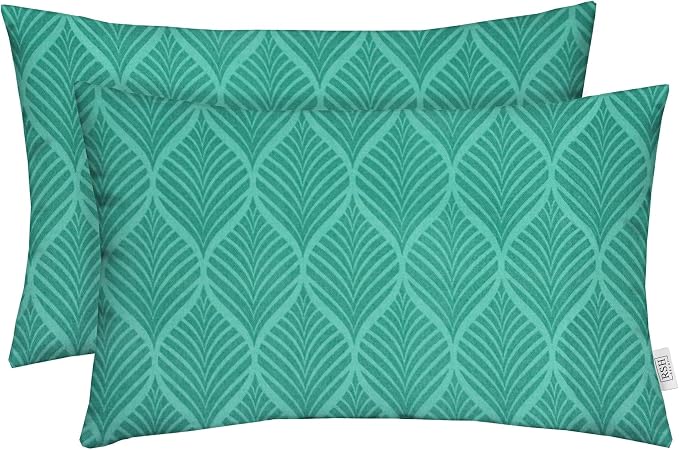 RSH DECOR: Lumbar Jumbo Throw Pillows Set of 2 | 26” x 16" | All-Weather Spun Fabric | Water and Fade-Resistant | Outdoor Support Pillows for Patio Furniture | Fenbrook Teal