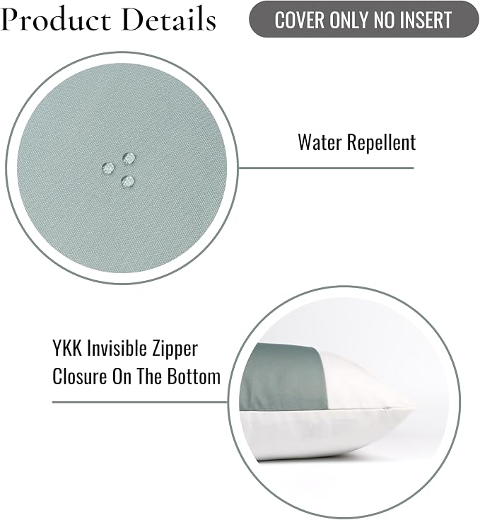 Hofdeco Premium Coastal Grandmillennial Patio Indoor Outdoor Throw Pillow Cover Only, 20"x20" Water Repellent for Backyard, Couch, Poolside, Celadon Green Print Color Block