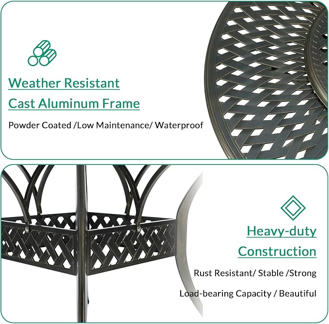 VIVIJASON Large 61" Patio Dining Table, Outdoor Round Dining Table Fits for 6-8 Person, Dark Bronze Cast Aluminum Rustic Patio Furniture Table with Umbrella Hole for Balcony, Porch and Deck