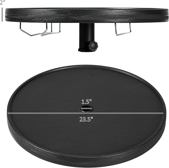 23.5" Beach Umbrella Table Tray with Wine Glass Holder, Foldable Towel Rack, Instant Portable Beach Tables for Sand, Swimming Pools, Patio, Garden, Deck, Black