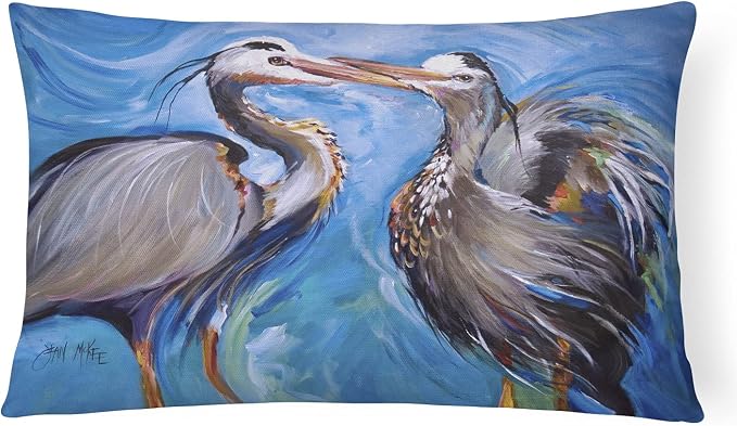 Caroline's Treasures JMK1011PW1216 Blue Heron Love Canvas Fabric Decorative Pillow Machine Washable, Indoor Outdoor Decorative Pillow for Couch, Bed or Patio, 12HX16W