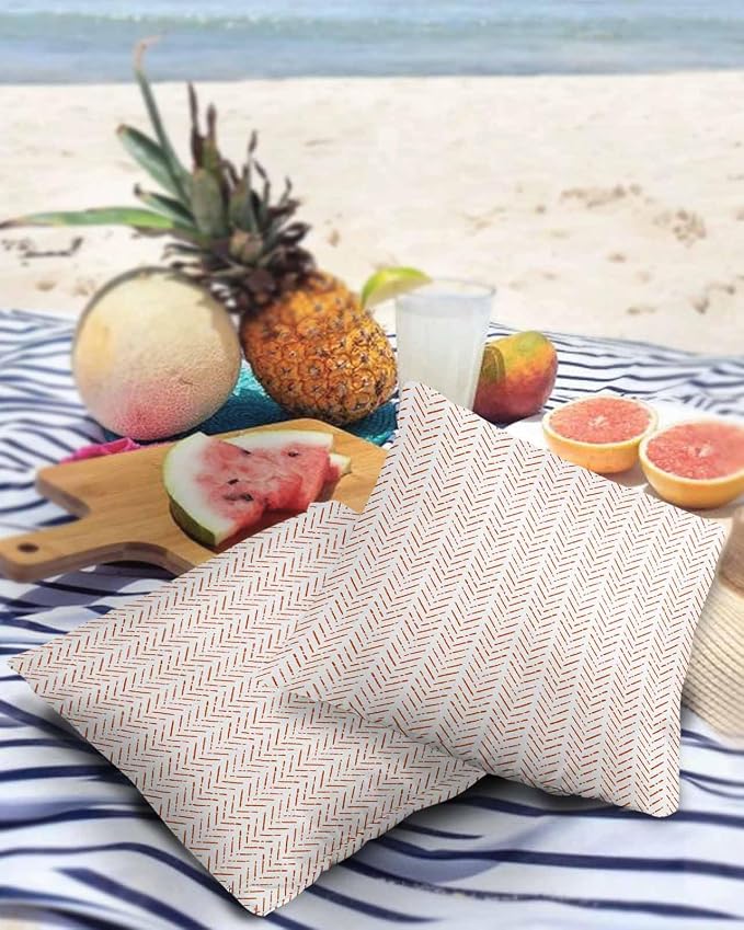 Orange White Striped Outdoor Pillow Covers Waterproof,All Weather Cushion Case Set of 2 Decorative Pillowcases for Sofa Couch Bed Decor Patio Furniture 18"x18" Modern Geometric Minimalist Stripes