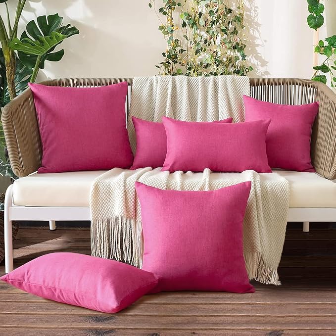 OTOSTAR Outdoor Throw Pillow Covers 20x20 Inches Patio Decorative Waterproof Pillow Covers Farmhouse Pillowcases Sofa Cushion Case Pillows for Couch Tent Sofa Balcony Decor Pack of 4 (Hot Pink)