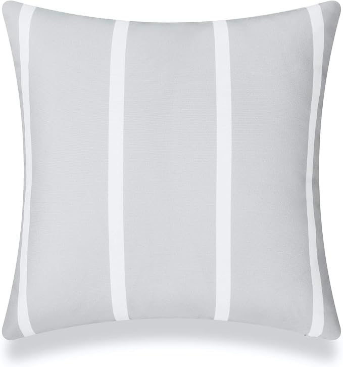 Hofdeco Patio Indoor Outdoor Pillow Cover ONLY for Backyard, Couch, Sofa, Gray Wide Striped, 20" x20“