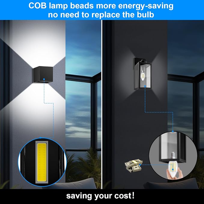 ledmo LED Up and Down Outdoor Wall Lights 20W Anti-Rust Adjustable Modern Wall Sconces Exterior Light Fixture Waterproof 6000K Black Porch Lighting for Patio Yard Garage Wall Mount Lighting 2 Pack
