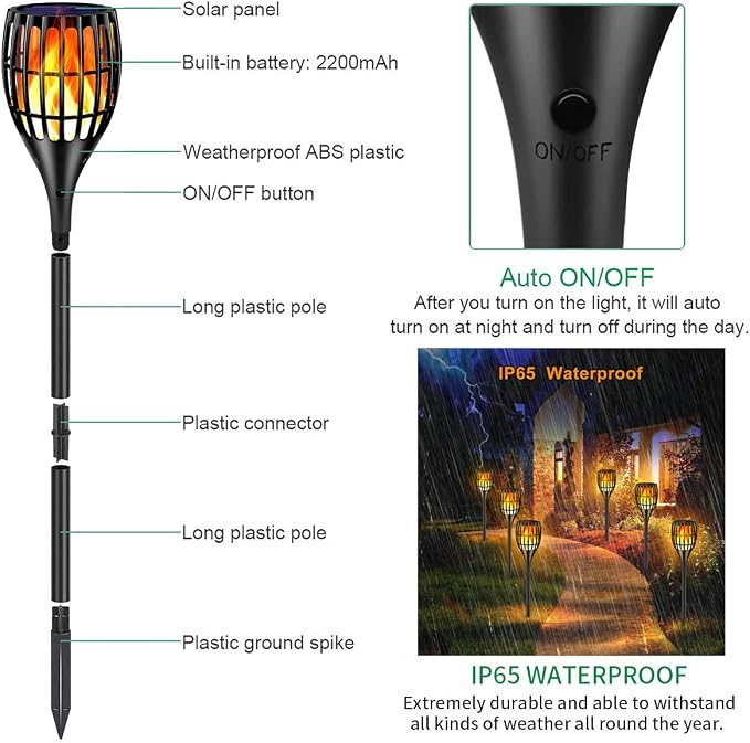 Solar Lights Outdoor 43" Flickering Flame Solar Torch Lights | 99 LED Higher & Larger Solar Flame Lights for Halloween Decor, Waterproof Solar Garden Lights for Garden Patio Pathway Yard