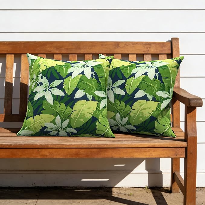 Outdoor Pillows with Insert 20x20 Inch, Waterproof Throw Pillow for Patio Furniture, Decorative Back Cushion for Garden Home Sofa Office Chair, Set of 2, Jungle Leaves