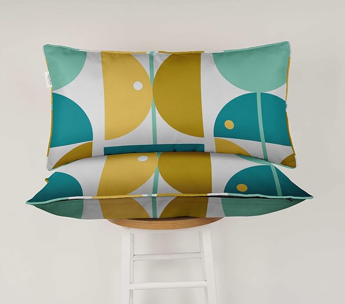 Indoor/Outdoor Polyester Fabric Lumbar Pillow Cover, All-Weather Waterproof Rectangular Cushion Case for Patio Furniture, 16 x 24 Set of 2 - Abstract-79