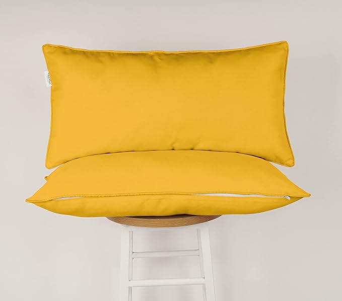 Indoor/Outdoor Polyester Fabric Lumbar Pillow Cover, All-Weather Waterproof Rectangular Cushion Case for Patio Furniture, 12 x 20 Set of 2 -Yellow