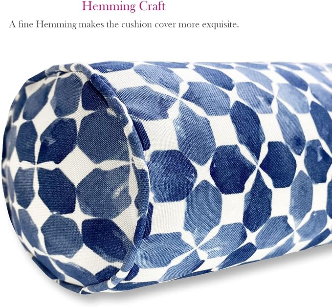 Pack of 2 Outdoor Waterproof Decorative Bolster Pillows with Inserts for Patio Furniture, 20x6 Inch Fade Resistant Patio Garden Bolster Cushions for Couch Bed Sofa, Geometric Navy