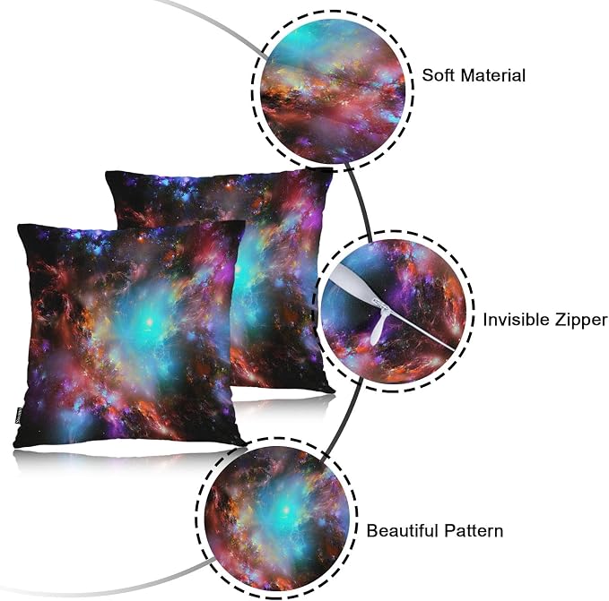 Swono Galaxy Space Pack of 2 Decorative Throw Pillow Covers Cushion Covers, Starry Outer Space Galaxy Milky Way Couch Pillow Case Boho Cushion Pillowcase for Bedroom Sofa Living Room 18X18 Inch