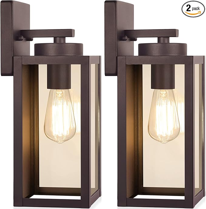 BesLowe Outdoor Wall Light Fixtures, Oil-Rubbed Bronze Wall Lanterns | Waterproof Metal Construction, Rust-resistant, Quick & Easy Installation, Clear Glass Shades & Standard E26 Socket