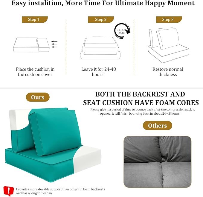 14pc Waterproof Outdoor Couch Cushions for 6 Seat Patio Turquoise | Water-resistant, UV-resistant,14pc High-Density Foam Replacement Cushions for 6-Seat Outdoor Sectional Furniture