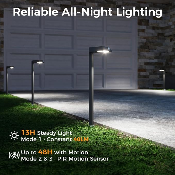 XMCOSY+ 8 Pack Solar Pathway Lights with Motion Sensor | 300LM metal 3 lighting modes, solar lights outdoor for garden, backyard, yard (warm/cool white)