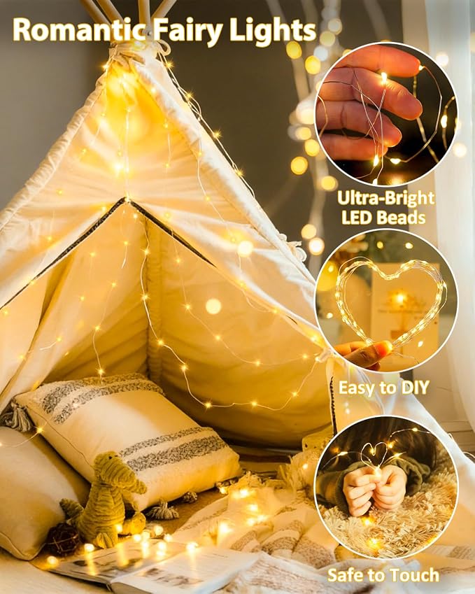 2 Pack 60 LED Fairy Lights Battery Operated with Timer, 20 FT Warm White | Cuttable Copper Wire, Waterproof Battery String Lights for Indoor Outdoor, Wedding, Bedroom, Home, DIY, Christmas Decorations