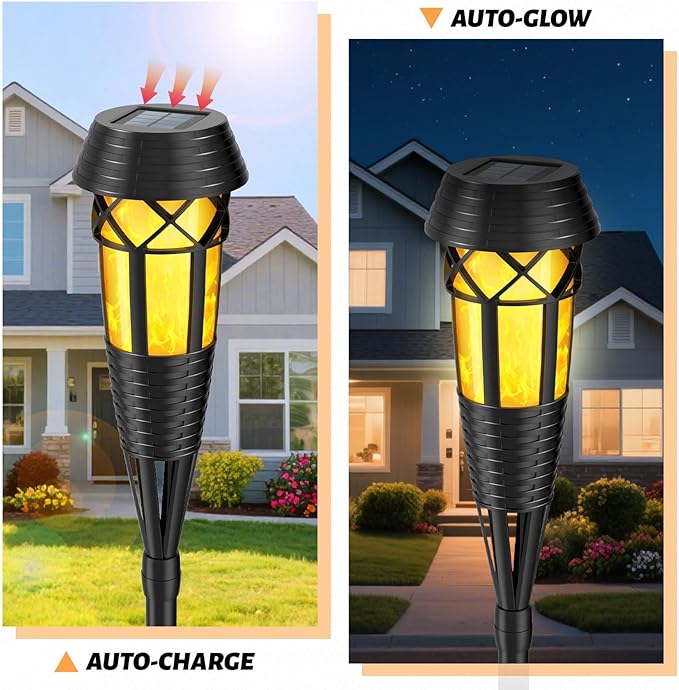 Flickering Flames Torch Light Solar Garden Lights Waterproof Landscape Lighting - 2 Pack