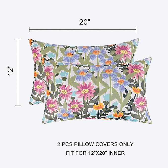 Pyonic Floral Outdoor Lumbar Pillows Covers 12x20 inch Waterproof Spring Summer Decor Outdoor Pillows for Patio Furnture Garden Bench Porch