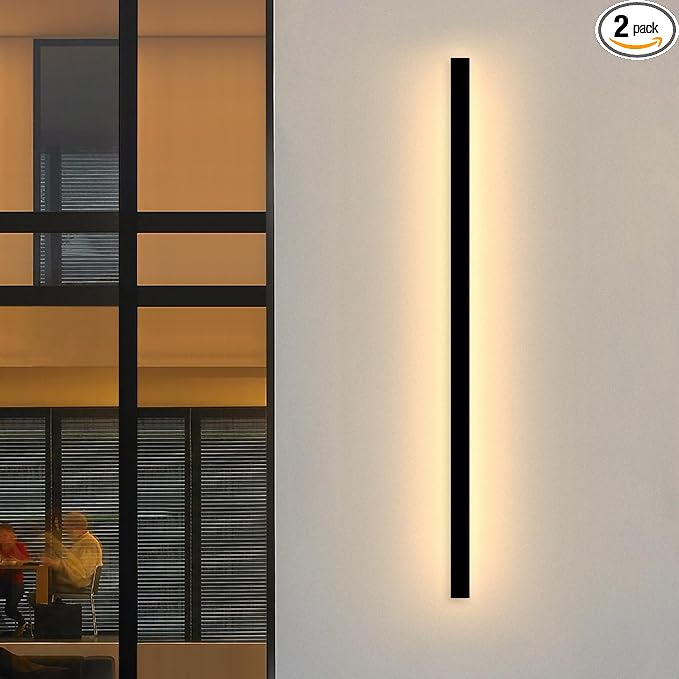 Modern Outdoor Wall Lights - 2pack 59inch Black Exterior Light Fixtures Wall, Porch Lights Outdoor Wall Sconce, Patio Long Strip Wall Light Fixtur Outside for Garage, House