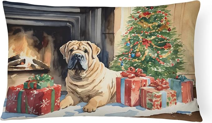 Caroline's Treasures DAC2747PW1216 Shar Pei Cozy Christmas Throw Pillow Machine Washable, Indoor Outdoor Decorative Pillow for Couch, Bed or Patio, 12HX16W
