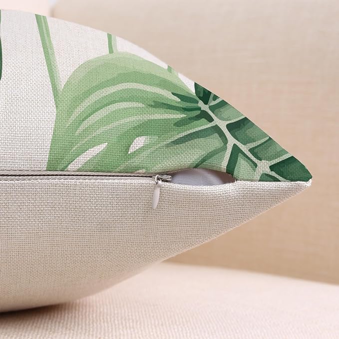 Tropical Leaves Outdoor Waterproof Pillow Covers 18 X 18 Inch Set of 4 Palm Leaf Plant Decorative Cushion Cases for Patio Furniture Garden