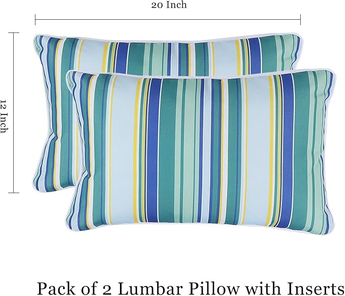 Enipate Outdoor Lumbar Pillows with Inserts, Water Resistant 12 x 20 Inch Striped Toss Pillows for Patio Furniture Decor, Pack of 2
