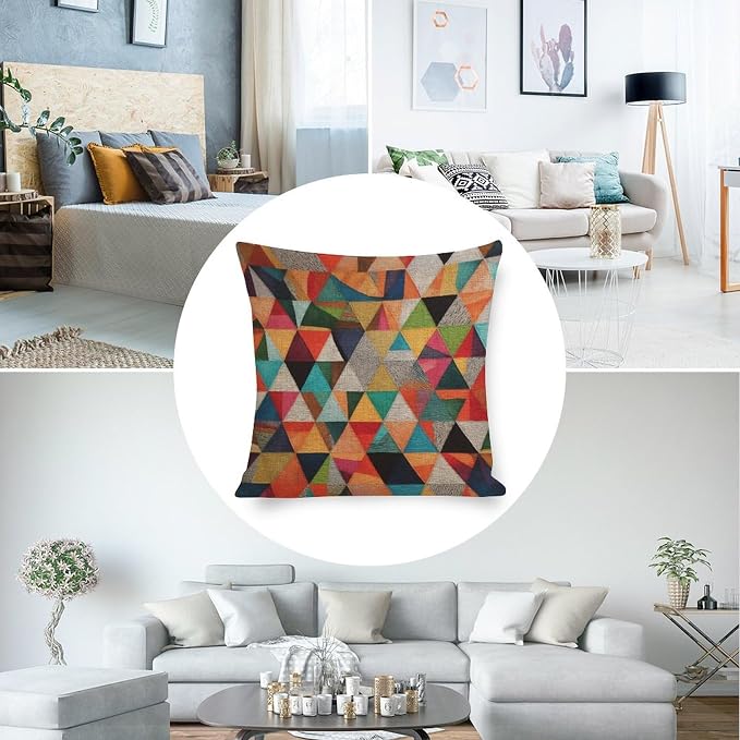 Sofa Pillows Colorful Fun Aesthetic Mid Century Modern Gomestry Pillowcases 18"x18" Vintage Geometric Square Pillow Cover Home Decoration for Sofa Couch Living Bed Room Gfit for Teacher