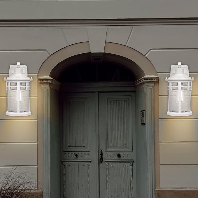Darkaway Outdoor Porch Lights Wall Mount, Outdoor Light Fixtures Sconces Wall Lighting with Seeded Glass Waterproof Exterior Lights for Patio Yard House Hallway Doorway Garage(1 Pack, White)