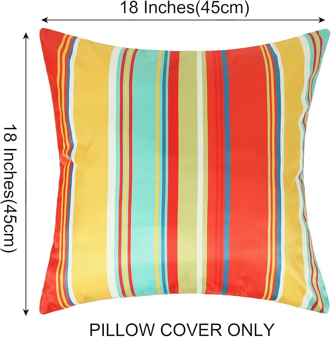 Pyonic Outdoor Waterproof Throw Pillow Covers 18x18 Decorative Square Pillow Covers Set of 2 for Patio Furniture Tent Garden,Color Stripe(Red)